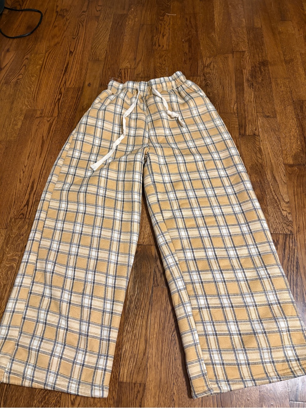 SHEIN Yellow Plaid Wide Leg Drawstring Pants